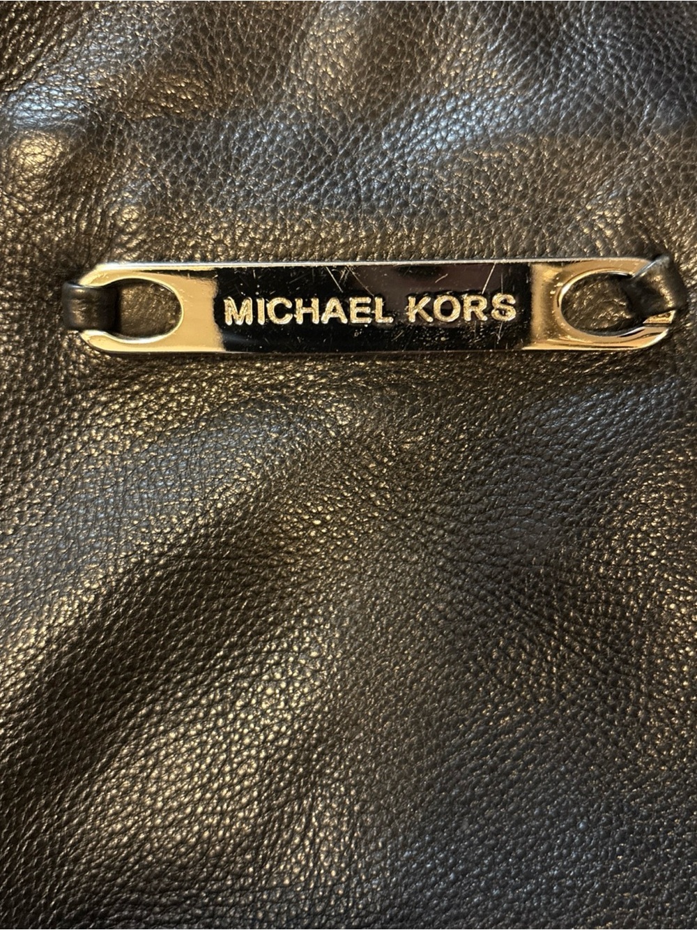 Michael Kors Black Pebbled Leather Shoulder Bag with Polished Logo Plate